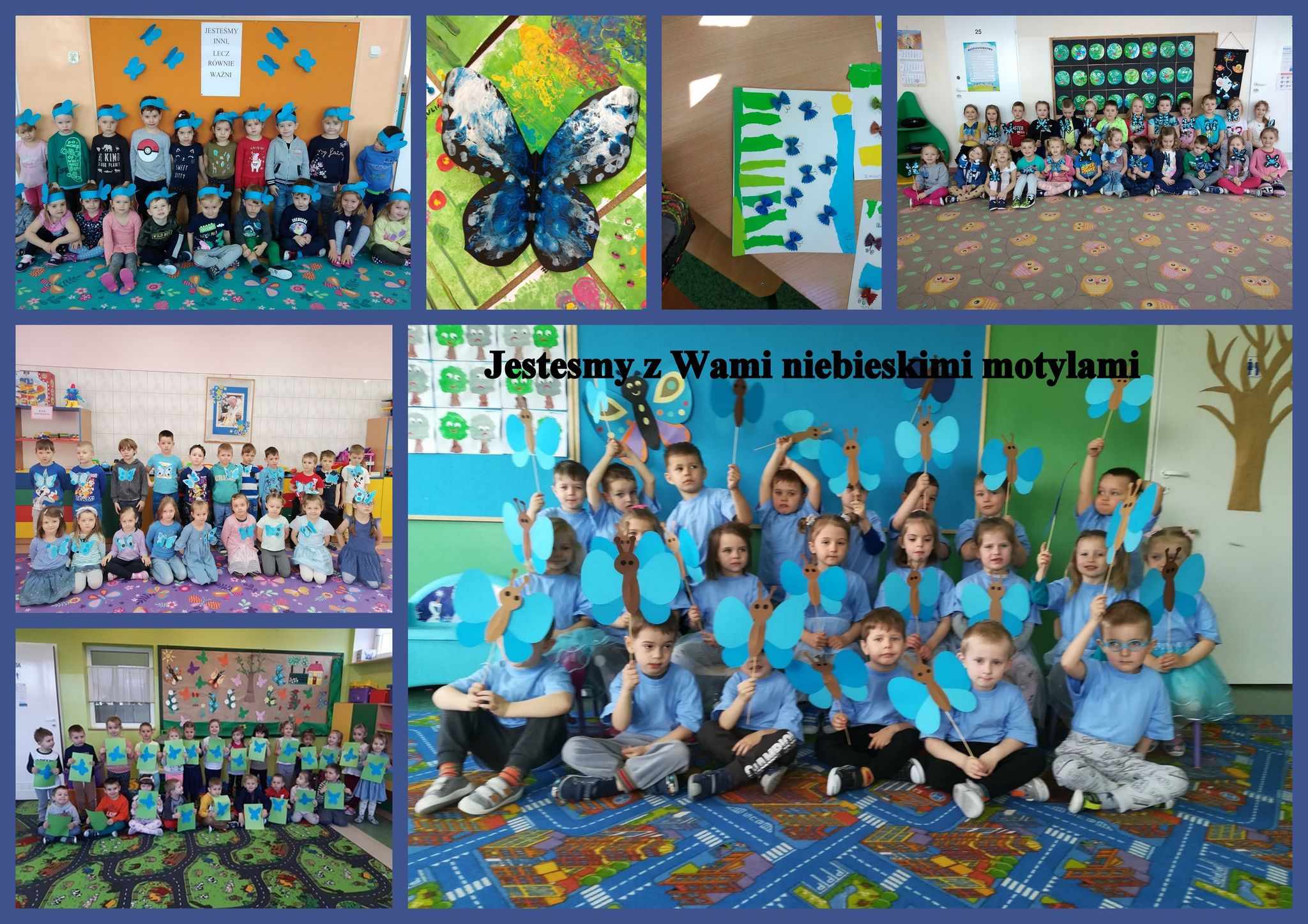 Zdjęcia grupowe przedszkolaków z akcji Niebieskie motyle